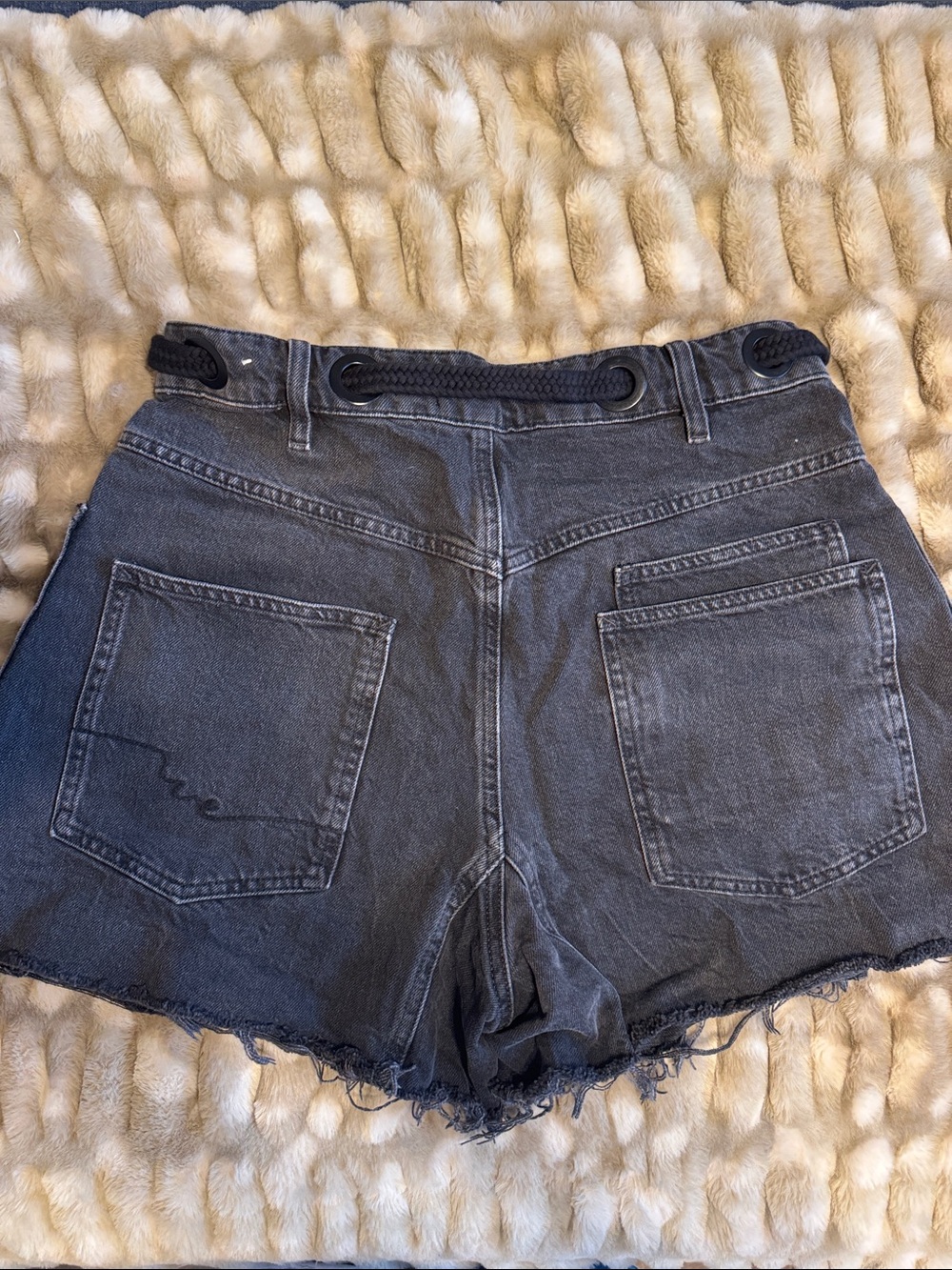 We The Free Charcoal black Drawstring Frayed Denim Shorts - Picture 2 of 5